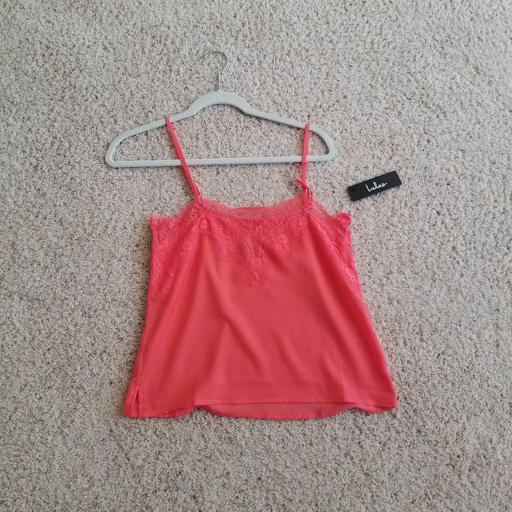 Lulus coral lace trim tank top